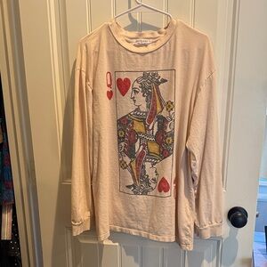 Free People Daydreamer collab. Queen of Hearts Graphic Long Sleeve Tee - Cream.